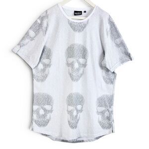 Maceoo Mens Teehlzip Skull Hign Quality Long Cut White Crew Neck T-Shirt XL